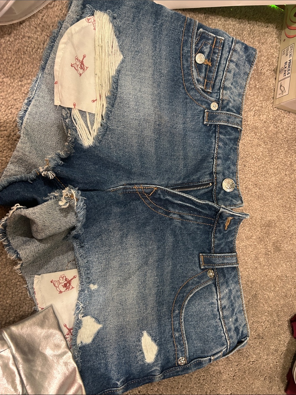 True Religion Distressed Blue Denim Shorts